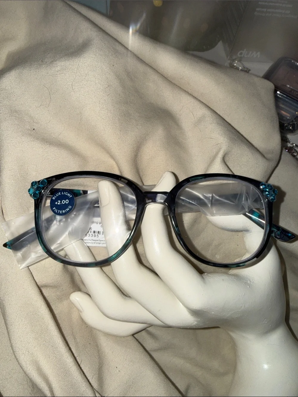 Blue Light Filtering MARINE QUARTZ reading glasses - Teal Floral Accent NEW